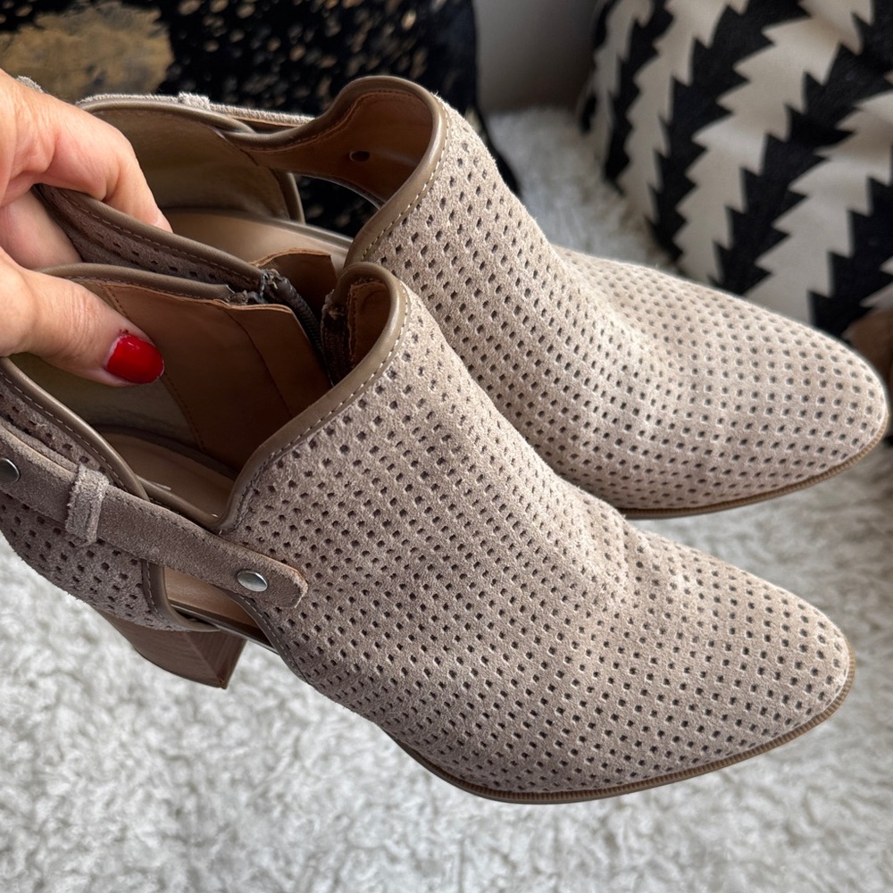 Franco Sarto Taupe Perforated Ankle Booties